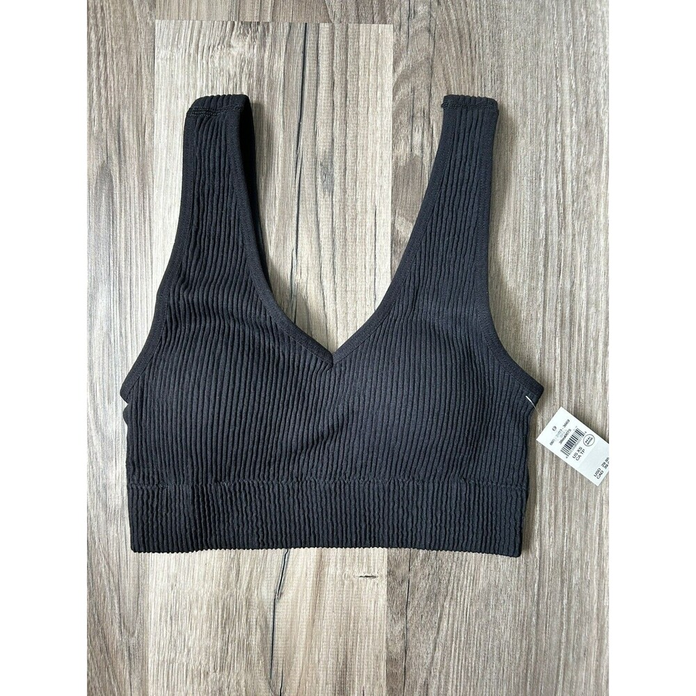 Women’s Aerie Superchill Seamless Padded Ribbed Black Voop Bralette Size XS